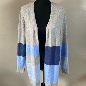 Charter Club Open Front Color-Block Cardigan Sweater Gray & Blues Sz L NWOT